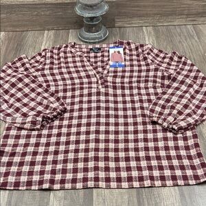 Felina Burgundy and Cream Plaid Women's Blouse